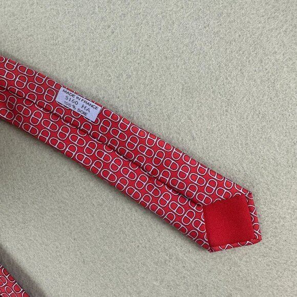 Hermes Paris mens 100% silk necktie made in France red pattern red - Picture 7 of 11
